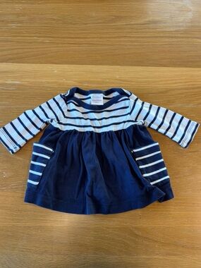Hanna Andersson Striped Navy & White Long Sleeve Baby Dress